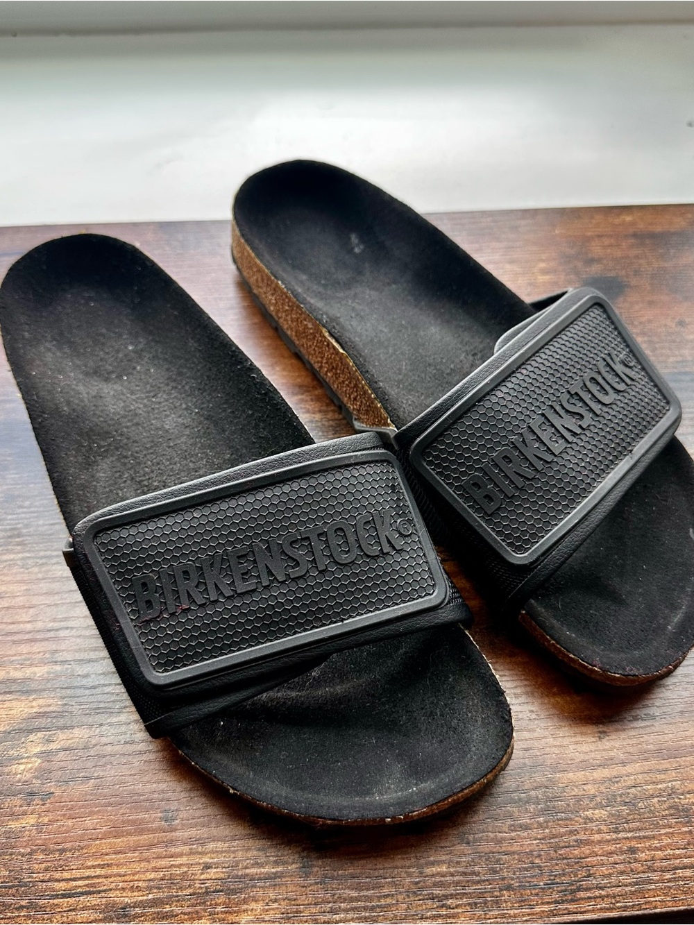 Birkenstock Tema Black Slide Sandals with Embossed Strap